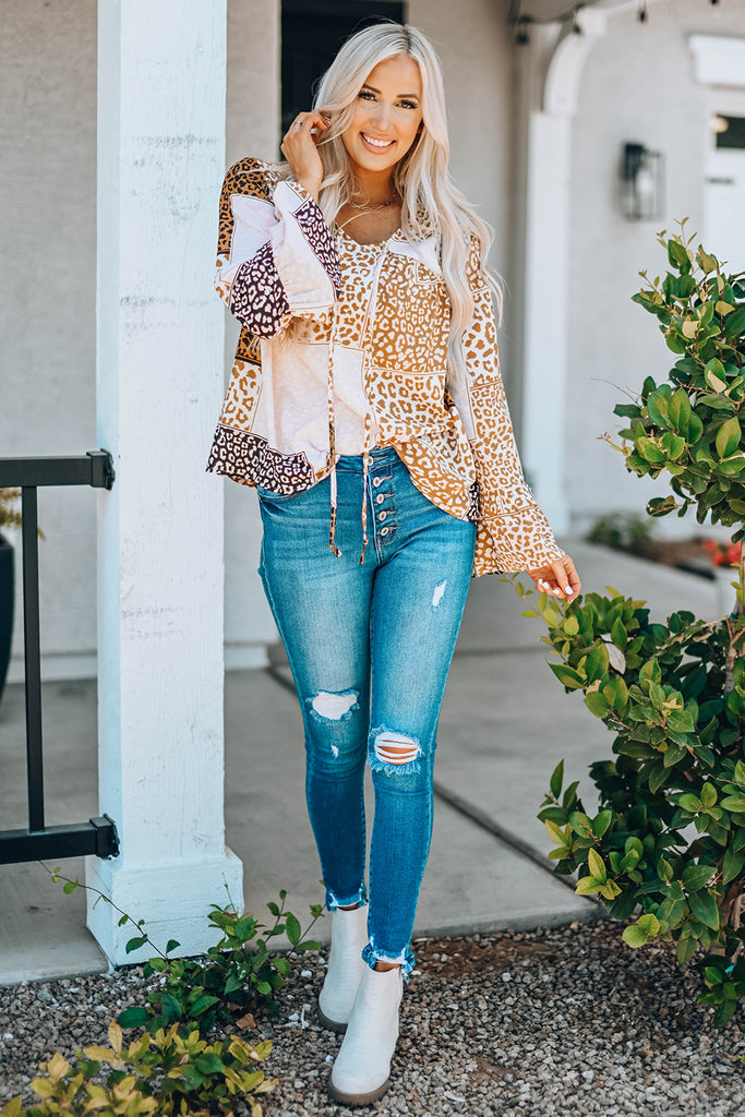 Leopard Patchwork Tied Flare Sleeve Blouse – Third & Monroe