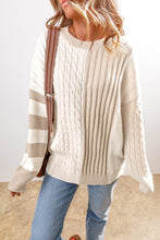 Cable-Knit Color Block Round Neck Sweater